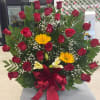 25 red roses in a basket 