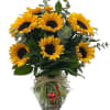Bouquet of sunflowers in a glass vase