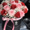 Perfect floral arrangement box in pink and red with a special touch
