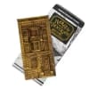 Two packaged chocolate bars, one gold-wrapped and one black-and-silver wrapped