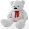 White teddy bear with a red ribbon bow