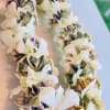 White flower garland with folded dollar bills woven into each bloom