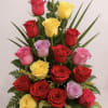 This eye-catching piece features a vibrant mix of fresh red, pink, yellow