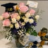 Blush Graduation Garden. Luxury graduation flower arrangement with fresh pink roses, white