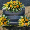 3 piece set includes 1- saddle and 2- cemetary vase arrangements with