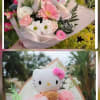 Soft pastel charm meets playful nostalgia in this hand-tied flower arrangement built