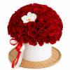 A luxurious arrangement of premium red roses beautifully designed in an elegant