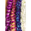 Bright, densely strung orchid leis in vivid purple, blue, white, and pink