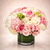A soft and romantic luxury floral arrangement featuring premium pink and ivory