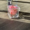 Pink rose in a clear acrylic box with a matching tall acrylic stand