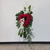 This Open Heart Includes Red Carnations, White Dendrobium Orchids and Greenery. Or