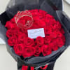 50 Long Stem Red Rose handheld bouquet.   Wrapped in black