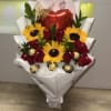 BEAUTIFUL FLORAL AREFLO OF SUNFLOWERS, ROSES AND FERREROS
