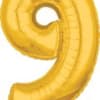 Gold Number 9 Mid-Size Foil Balloon, Helium Filled