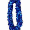 Blue orchid lei made of densely strung petals forming an oval garland