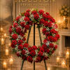 A beautiful arrangement of classic red carnations complete with soft, delicate baby's