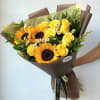 Magical combination of roses and sunflowers wrapped in Korean paper. All boquet