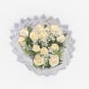 12 White roses wrapped in White paper
Greenery, Babybreath, included.