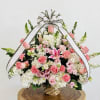  A large and comforting sympathy flower basket arranged in a traditional