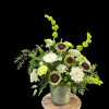 This fun mix of green and white flowers is a unique statement