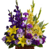 Regal purple and yellow blooms are a colorful tribute to a life