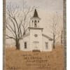 Woven throw blanket with a church scene and Bible verse text