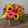 Bright sunflowers and oversized pink and yellow gerbera daisies kick off a