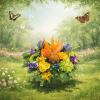 "Brighten your day with our vibrant glass cube arrangement! Featuring lisianthus, green
