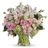 Soft pink and white roses paired with pale pink alstroemeria and light