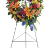 A vibrant circular wreath that brings a sense of comforting brightness to