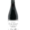 Bottle of red wine with a white label