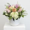 Soft colored blooms of the spring season accented with chartreuse pops of