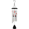 Hanging wind chime with floral-patterned tubes and a black top and clapper