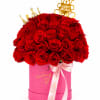 box hot pink red roses, tiara and topper happy birthday 