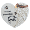 Heart-shaped memorial plaque with paw prints and angel wings