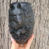Compact wild-inspired 3D vase in a matte black carved wolf vase -