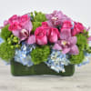 This Sweet and Unique floral design come in a glass rectangular Vase