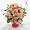 One Dozen Pink Roses with a Bear 