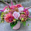 A Designer's Choice mixed floral arrangement featuring summer flowers such as dahlias