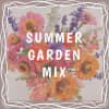 Mixed bouquet of pink, orange, and purple flowers with the words SUMMER GARDEN MIX