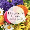 Bright mixed bouquet with purple, orange, yellow, and white flowers