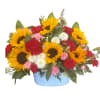 Stunning arrangement of sunflowers and more in a beautiful keepsake container!
