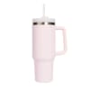 Light pink insulated tumbler with a handle and straw lid