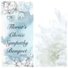 Sympathy bouquet graphic with white flowers and pale blue background