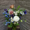 Sky blue, dusky lavender and cumulus white blooms create a heavenly display