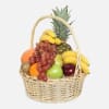 Fruit basket with bananas, grapes, pineapple, apples, oranges, and kiwi