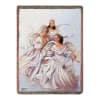 Decorative blanket with three angel figures in pastel dresses