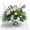 Beautifully designed mercury silver bowl with stunning blue accents. Inspired by winter&rsquo;s