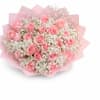 A soft and romantic bouquet featuring 20 pink roses accented with delicate