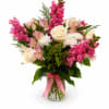 Charming mix arrangement of soft pink and white blooms including roses 